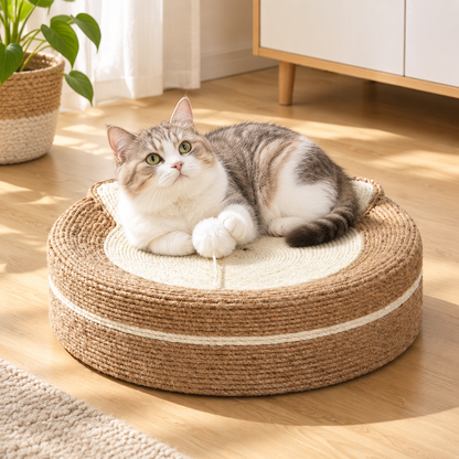 Natural Sisal Cat Scratcher Bed Round Cat Nest with Scratching Surface