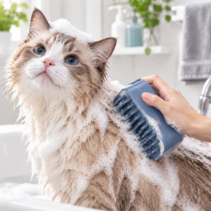 Pet Bath Brush for Dogs and Cats, Silicone Grooming Brush with Massage Cleaning Function